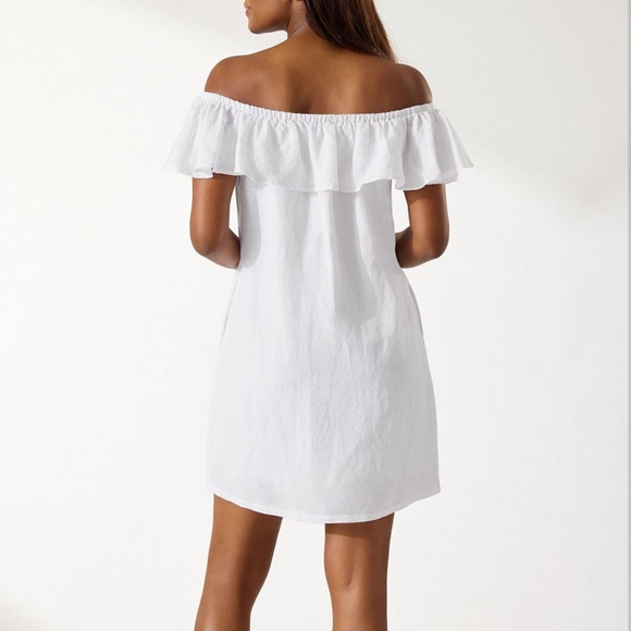 Tommy Bahama St. Lucia Off Shoulder Dress Linen White Sz XL Beachy Coastal - Picture 4 of 16